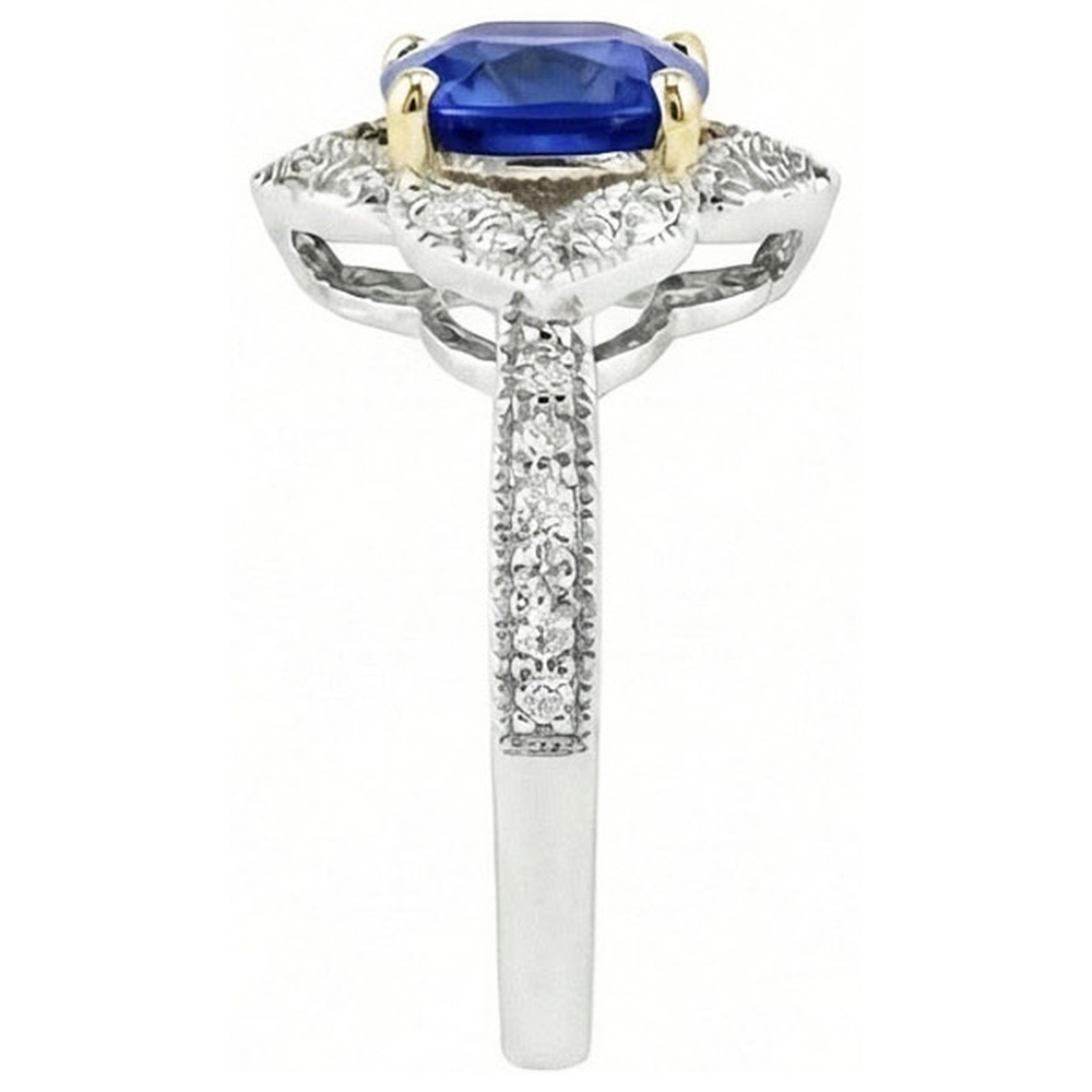 Cushion Sri Lanka Sapphire Natural Earth Mined DIAMOND ( NOT LAB GROWN )s Ring 5.66 Ct. Two Tone Gold