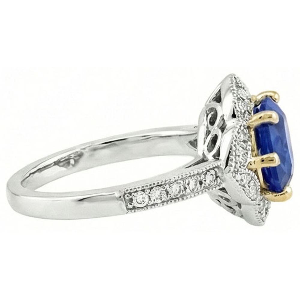 Cushion Sri Lanka Sapphire Natural Earth Mined DIAMOND ( NOT LAB GROWN )s Ring 5.66 Ct. Two Tone Gold