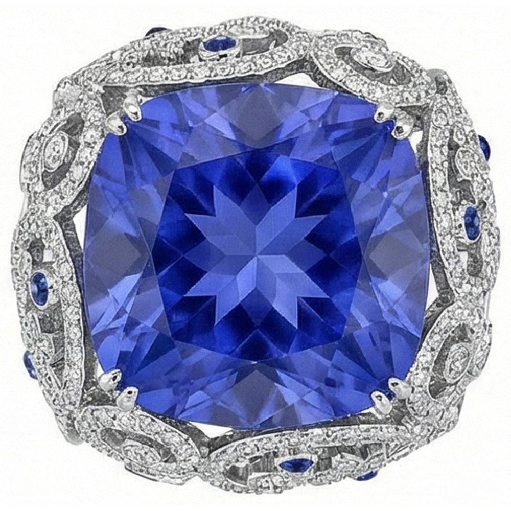 Cushion Sri Lanka Sapphire Natural Earth Mined DIAMOND ( NOT LAB GROWN )s White Gold 14K Ring 8.51 Ct
