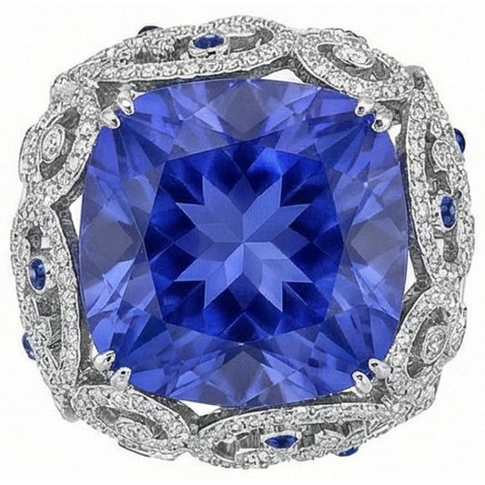 Cushion Sri Lanka Sapphire Natural Earth Mined DIAMOND ( NOT LAB GROWN )s White Gold 14K Ring 8.51 Ct