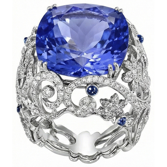 Cushion Sri Lanka Sapphire Natural Earth Mined DIAMOND ( NOT LAB GROWN )s White Gold 14K Ring 8.51 Ct