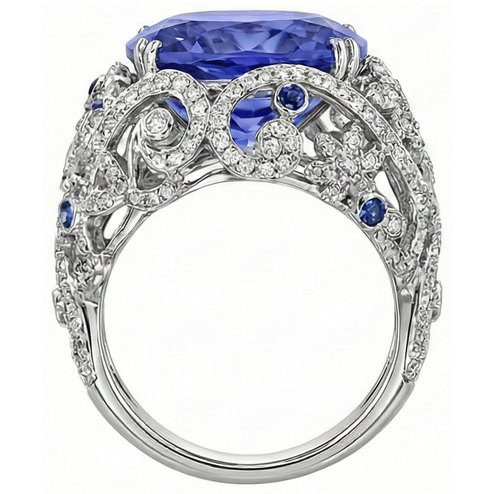 Cushion Sri Lanka Sapphire Natural Earth Mined DIAMOND ( NOT LAB GROWN )s White Gold 14K Ring 8.51 Ct