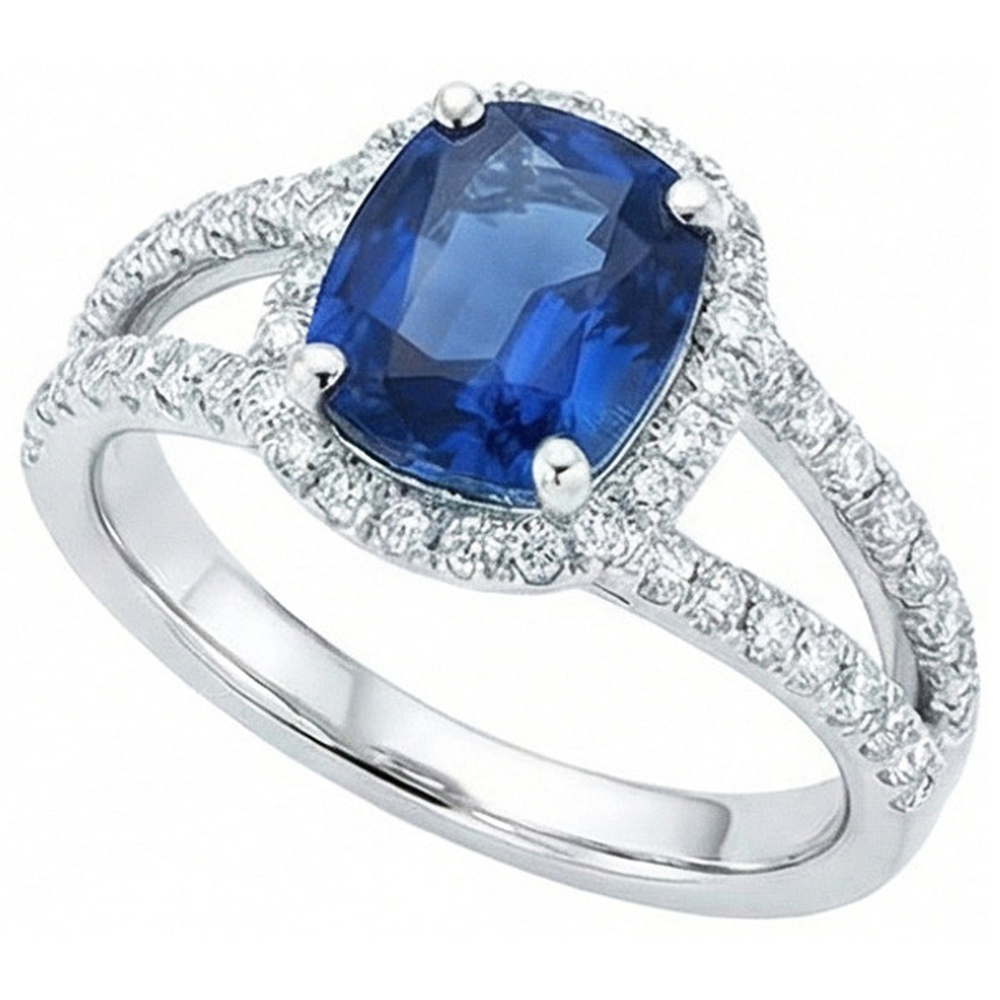 Cushion Sri Lanka Sapphire Round Halo Natural Earth Mined DIAMOND ( NOT LAB GROWN )s Ring 4.75 Ct