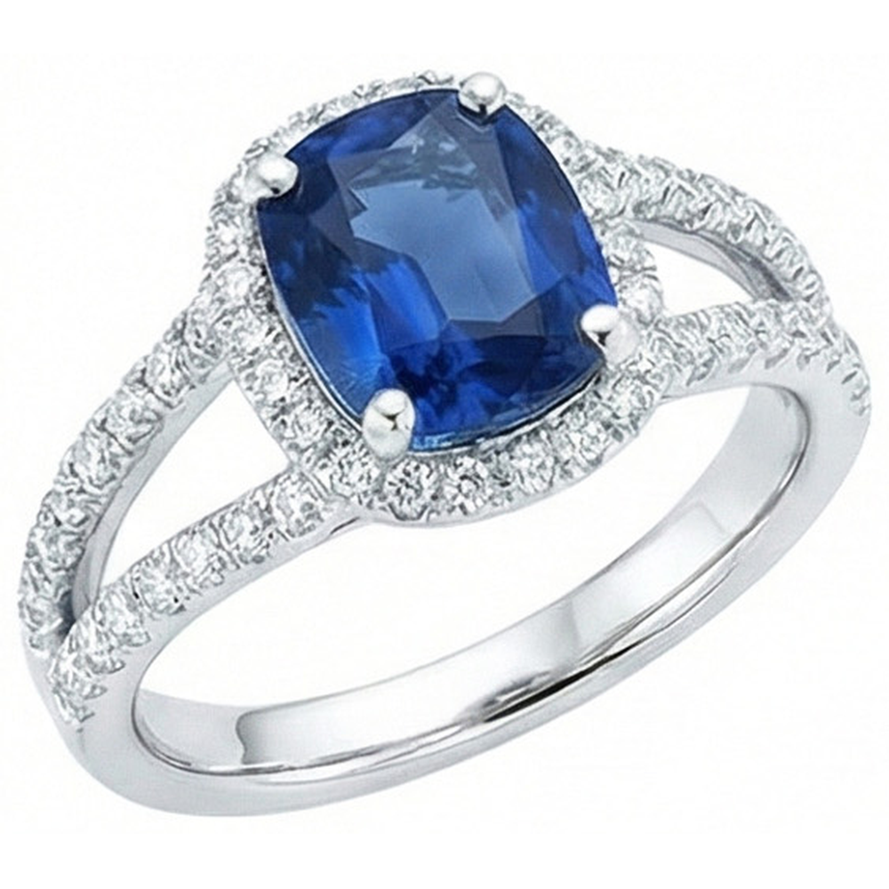 Cushion Sri Lanka Sapphire Round Halo Natural Earth Mined DIAMOND ( NOT LAB GROWN )s Ring 4.75 Ct
