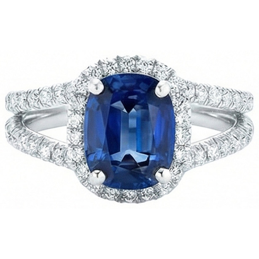 Cushion Sri Lanka Sapphire Round Halo Natural Earth Mined DIAMOND ( NOT LAB GROWN )s Ring 4.75 Ct