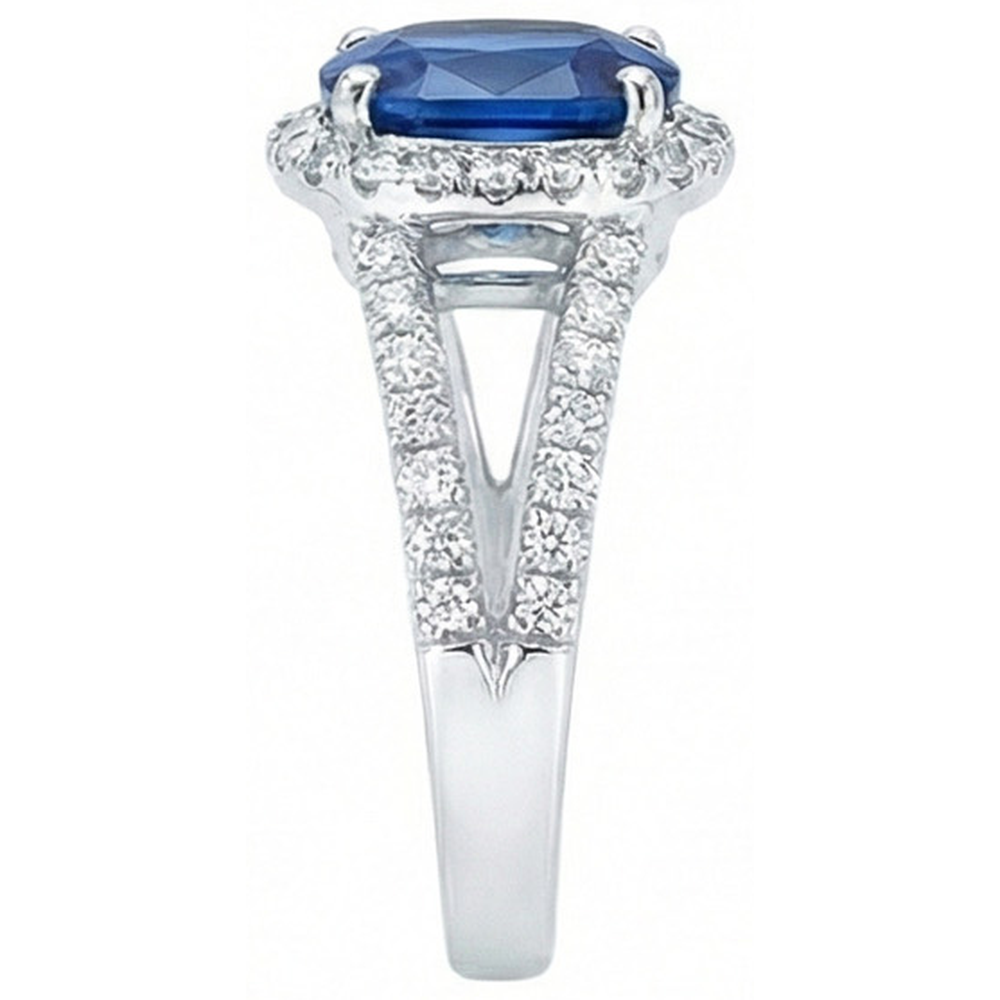 Cushion Sri Lanka Sapphire Round Halo Natural Earth Mined DIAMOND ( NOT LAB GROWN )s Ring 4.75 Ct