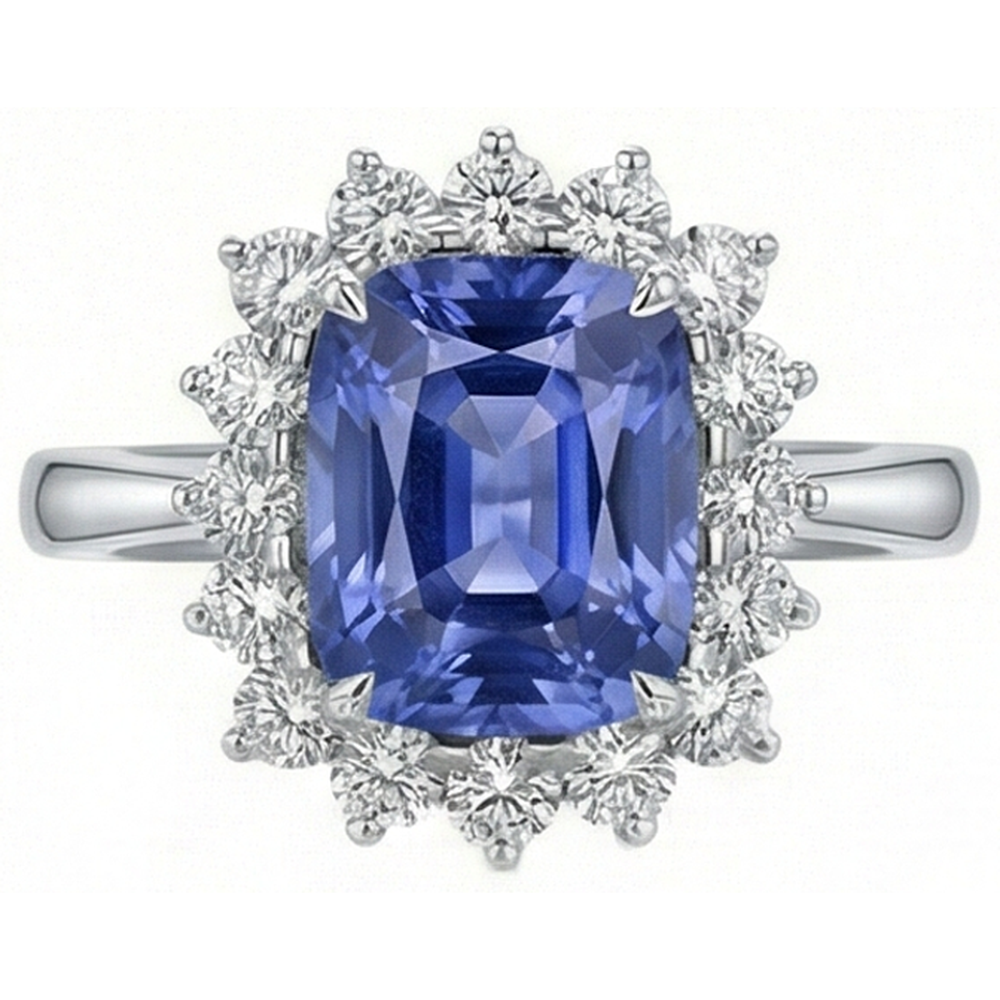 Cushion Tanzanite 4.30 Carat Natural Earth Mined DIAMOND ( NOT LAB GROWN )s Halo Ring White Gold 14K
