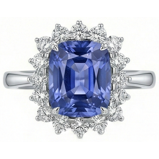 Cushion Tanzanite 4.30 Carat Natural Earth Mined DIAMOND ( NOT LAB GROWN )s Halo Ring White Gold 14K