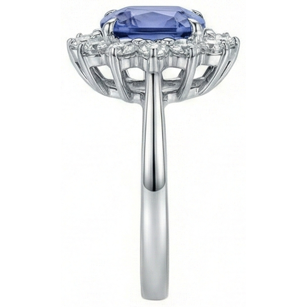 Cushion Tanzanite 4.30 Carat Natural Earth Mined DIAMOND ( NOT LAB GROWN )s Halo Ring White Gold 14K