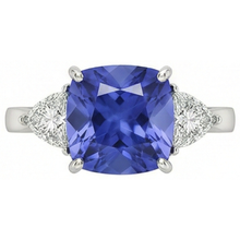 Cushion Tanzanite AAA Natural Earth Mined DIAMOND ( NOT LAB GROWN )s 3 Carat 3-Stone Ring White Gold 14K