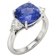 Cushion Tanzanite AAA Natural Earth Mined DIAMOND ( NOT LAB GROWN )s 3 Carat 3-Stone Ring White Gold 14K