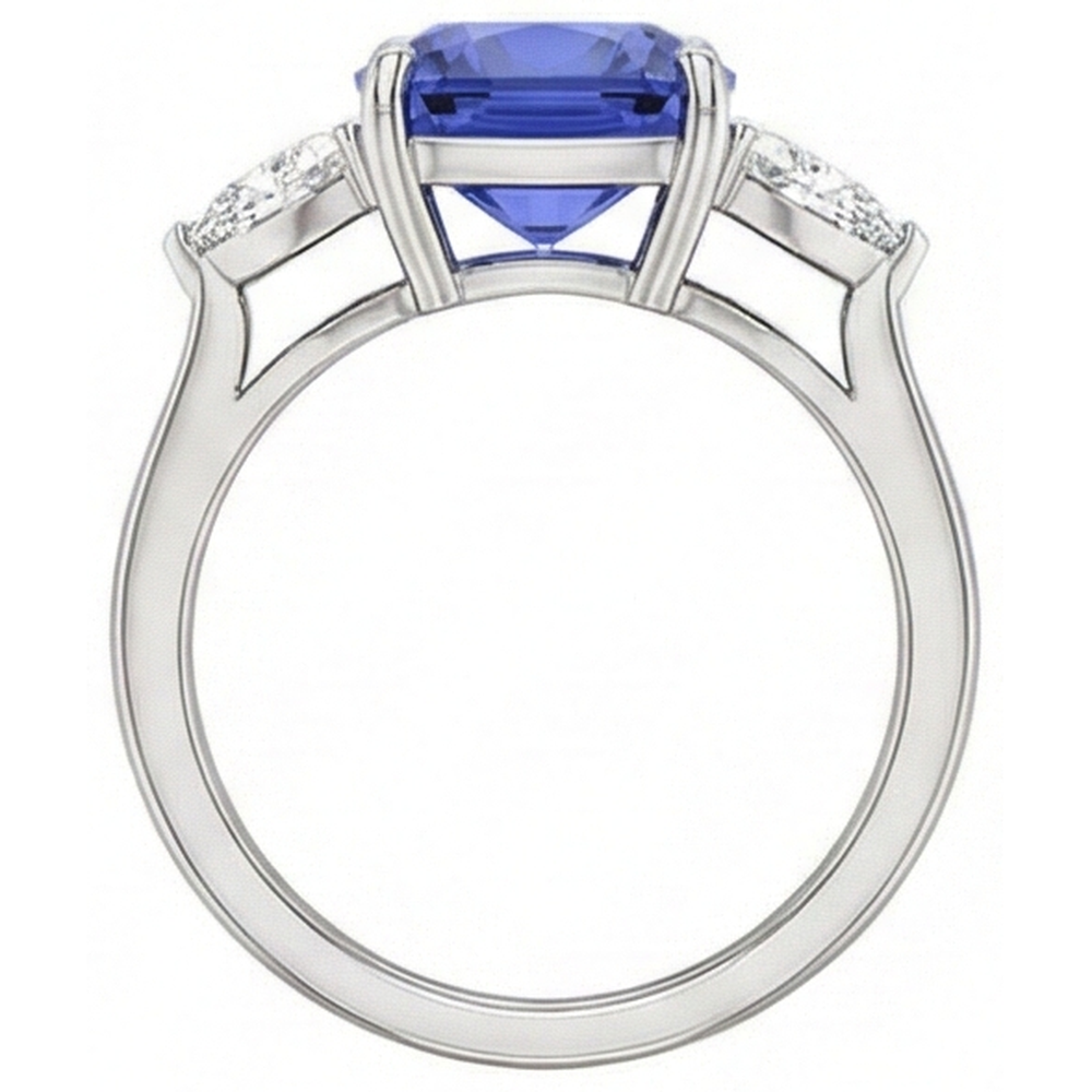 Cushion Tanzanite AAA Natural Earth Mined DIAMOND ( NOT LAB GROWN )s 3 Carat 3-Stone Ring White Gold 14K
