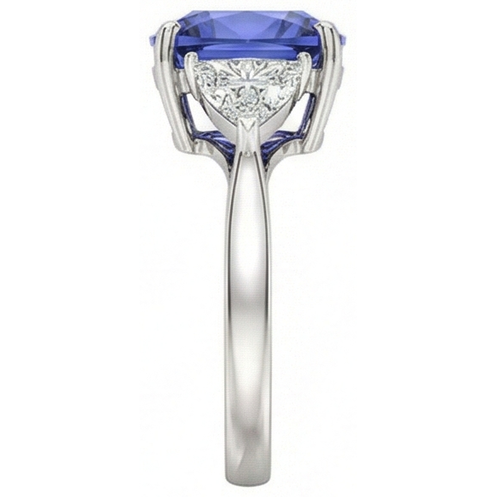 Cushion Tanzanite AAA Natural Earth Mined DIAMOND ( NOT LAB GROWN )s 3 Carat 3-Stone Ring White Gold 14K