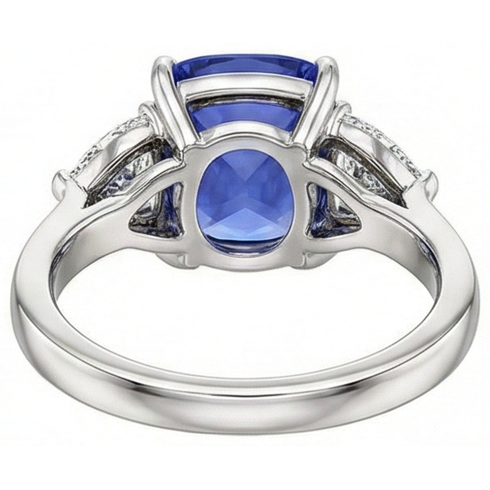 Cushion Tanzanite AAA Natural Earth Mined DIAMOND ( NOT LAB GROWN )s 3 Carat 3-Stone Ring White Gold 14K