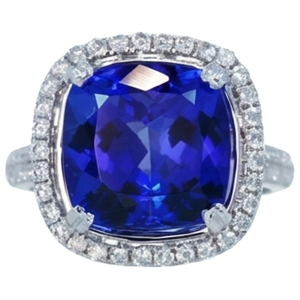 Cushion Tanzanite And Natural Earth Mined Diamond 6.50 Ct Wedding Ring 14K Gold