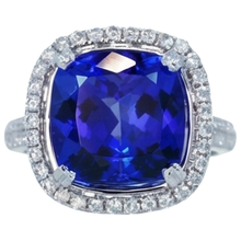 Cushion Tanzanite And Natural Earth Mined Diamond 6.50 Ct Wedding Ring 14K Gold