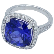 Cushion Tanzanite And Natural Earth Mined Diamond 6.50 Ct Wedding Ring 14K Gold
