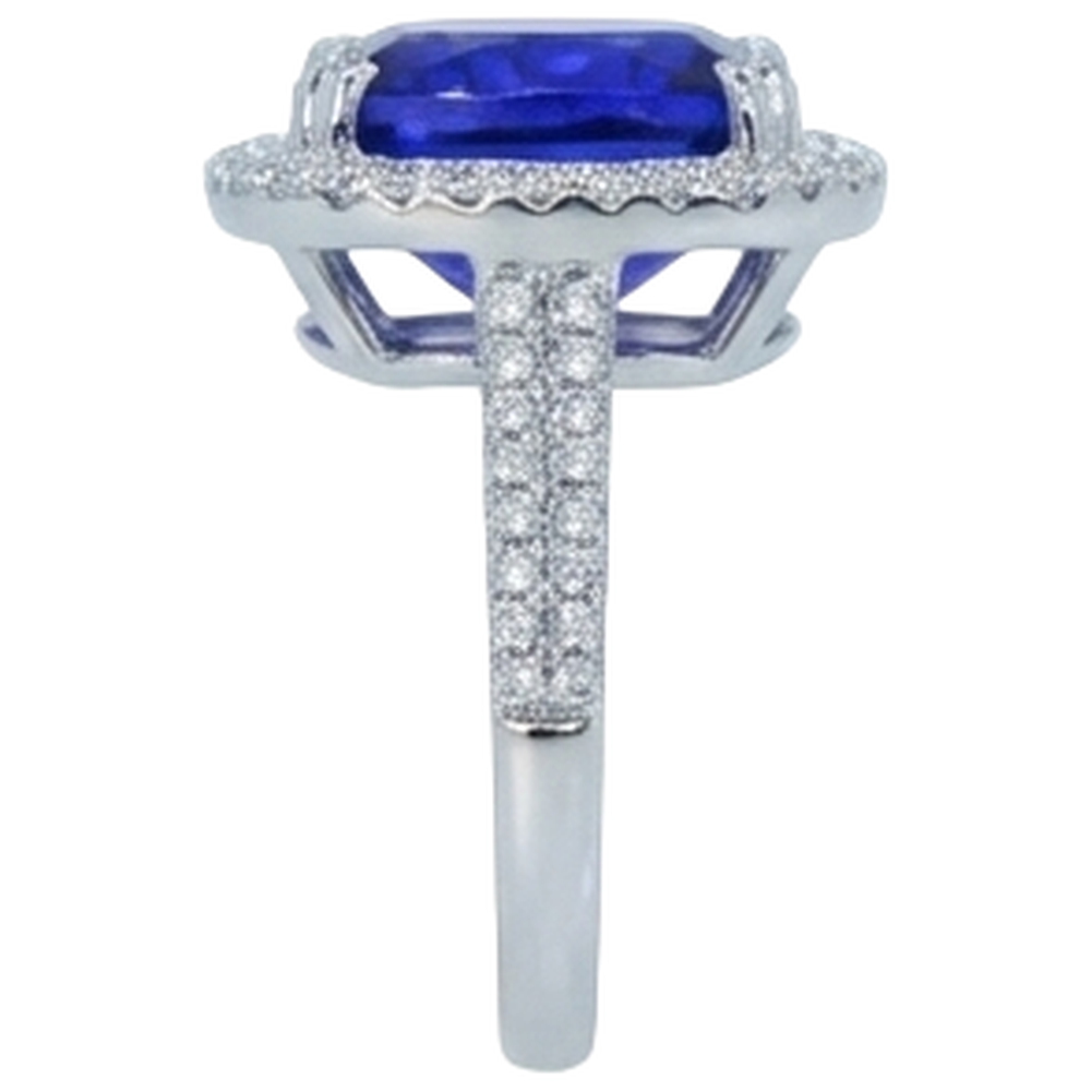 Cushion Tanzanite And Natural Earth Mined Diamond 6.50 Ct Wedding Ring 14K Gold