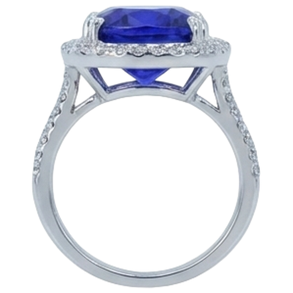 Cushion Tanzanite And Natural Earth Mined Diamond 6.50 Ct Wedding Ring 14K Gold