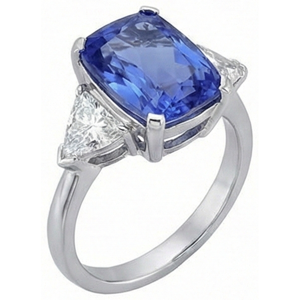 Cushion Tanzanite And Natural Earth Mined DIAMOND ( NOT LAB GROWN )s 3 Stone Ring 5 Carat White Gold