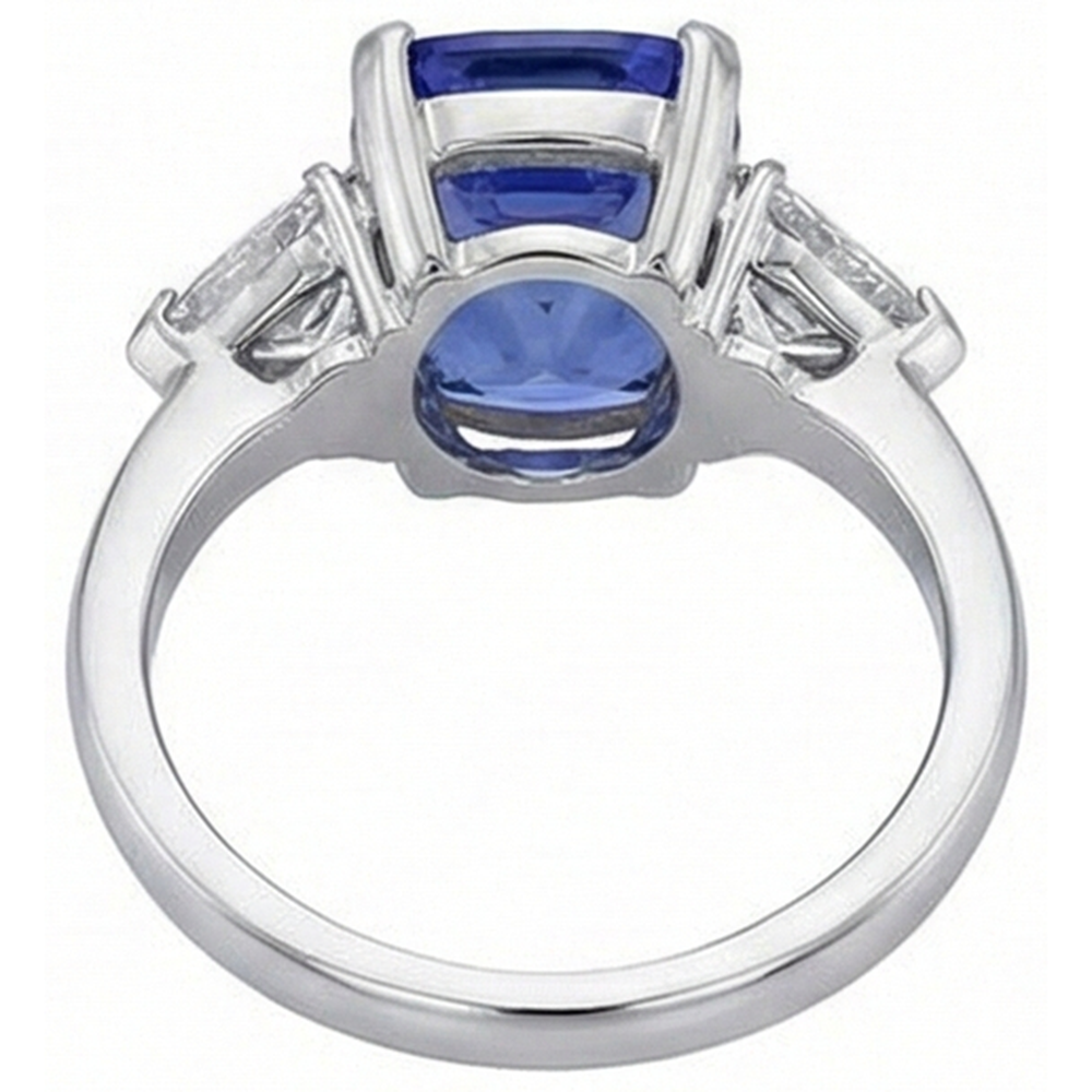 Cushion Tanzanite And Natural Earth Mined DIAMOND ( NOT LAB GROWN )s 3 Stone Ring 5 Carat White Gold