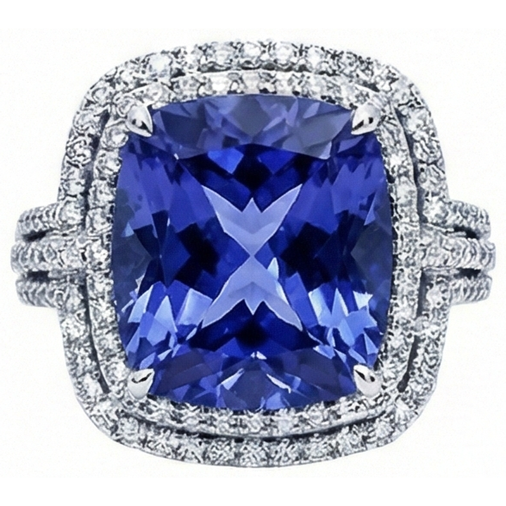 Cushion Tanzanite And Round Natural Earth Mined DIAMOND ( NOT LAB GROWN )s 4.50 Carats Ring Gemstone Jewellery