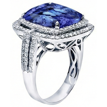 Cushion Tanzanite And Round Natural Earth Mined DIAMOND ( NOT LAB GROWN )s 4.50 Carats Ring Gemstone Jewellery