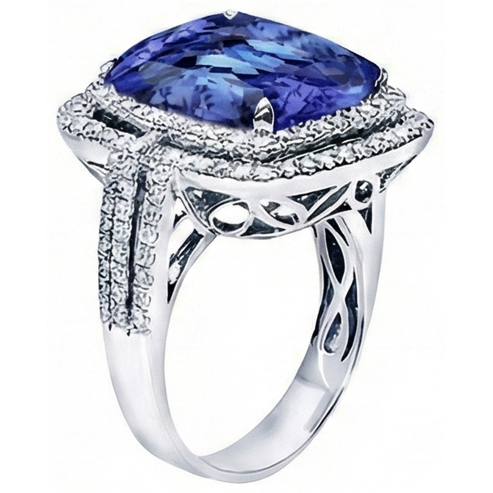 Cushion Tanzanite And Round Natural Earth Mined DIAMOND ( NOT LAB GROWN )s 4.50 Carats Ring Gemstone Jewellery