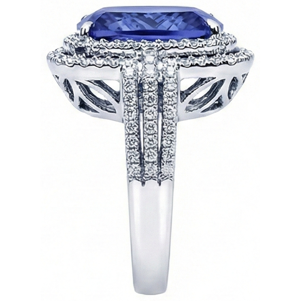 Cushion Tanzanite And Round Natural Earth Mined DIAMOND ( NOT LAB GROWN )s 4.50 Carats Ring Gemstone Jewellery