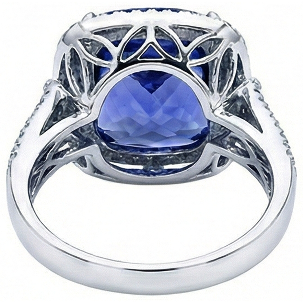 Cushion Tanzanite And Round Natural Earth Mined DIAMOND ( NOT LAB GROWN )s 4.50 Carats Ring Gemstone Jewellery