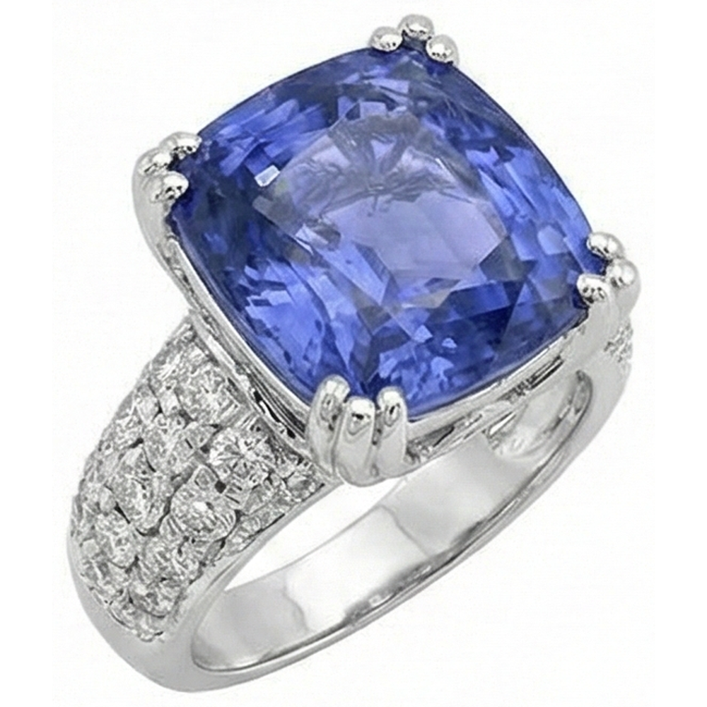 Cushion Tanzanite And Round Natural Earth Mined DIAMOND ( NOT LAB GROWN )s 7.50 Carat Fancy Ring New