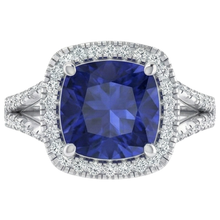 Cushion Tanzanite Halo Gemstone Ring 6.50 Carats Split Shank