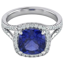 Cushion Tanzanite Halo Gemstone Ring 6.50 Carats Split Shank