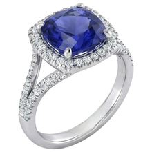Cushion Tanzanite Halo Gemstone Ring 6.50 Carats Split Shank