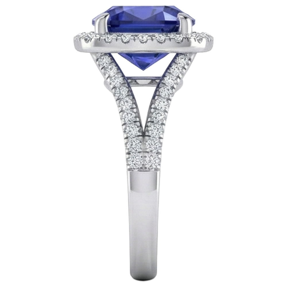 Cushion Tanzanite Halo Gemstone Ring 6.50 Carats Split Shank