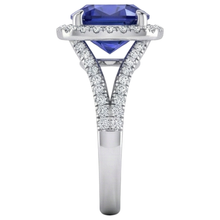 Cushion Tanzanite Halo Gemstone Ring 6.50 Carats Split Shank