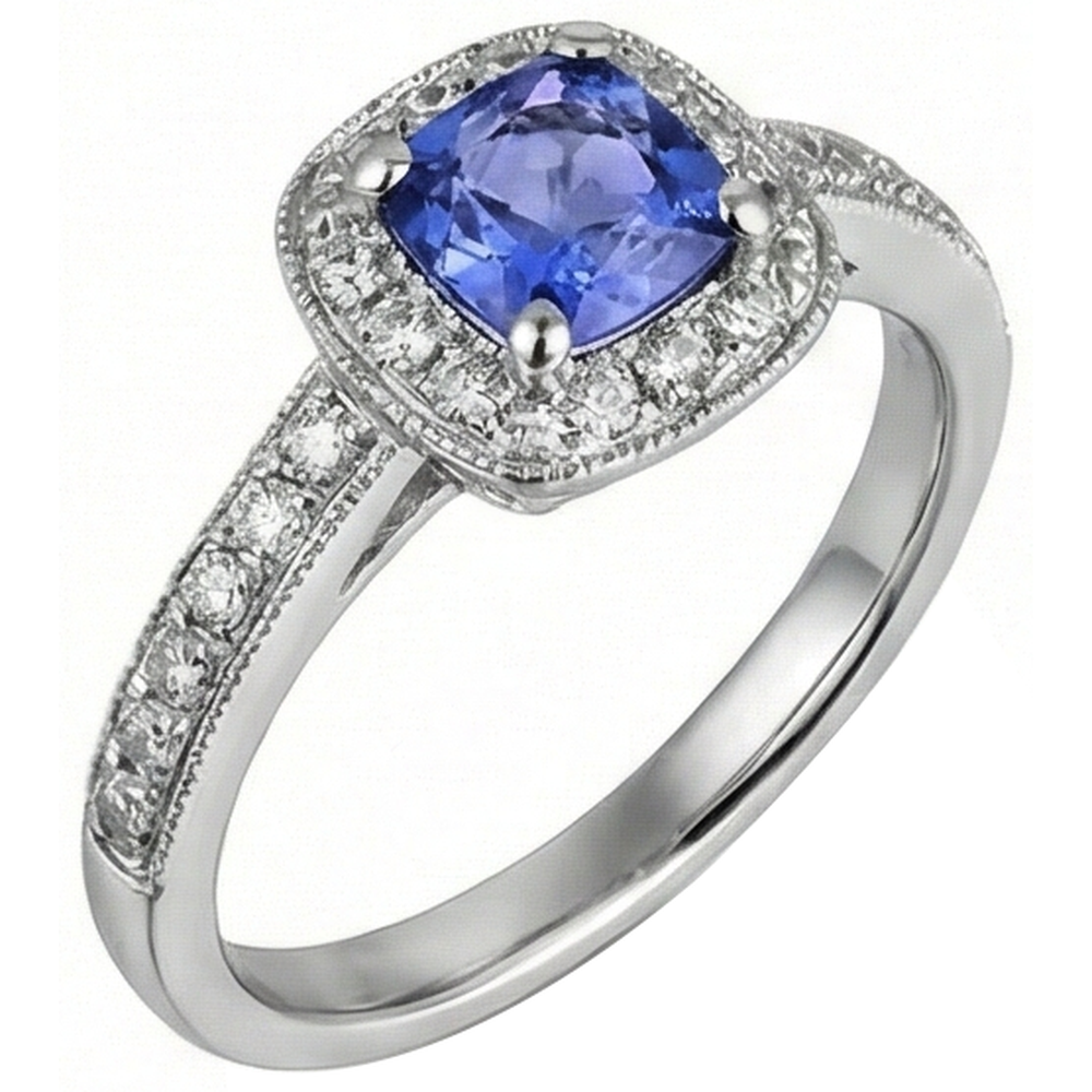 Cushion Tanzanite Natural Earth Mined DIAMOND ( NOT LAB GROWN )s 2 Carat Halo Ring White Gold 14K