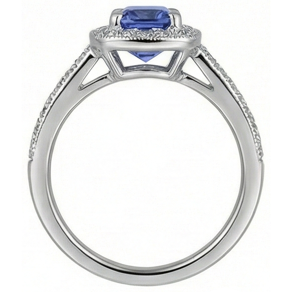 Cushion Tanzanite Natural Earth Mined DIAMOND ( NOT LAB GROWN )s 2 Carat Halo Ring White Gold 14K