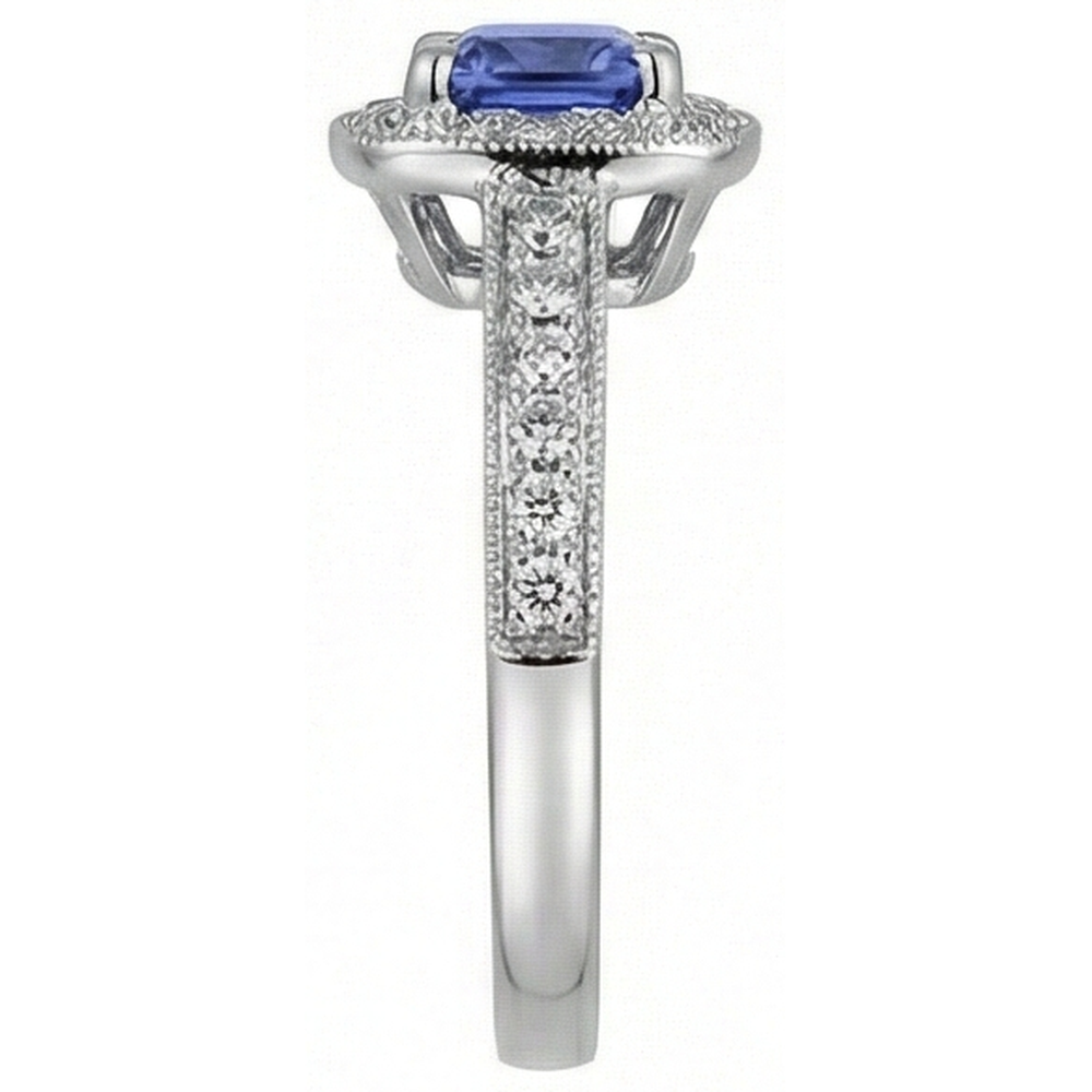 Cushion Tanzanite Natural Earth Mined DIAMOND ( NOT LAB GROWN )s 2 Carat Halo Ring White Gold 14K