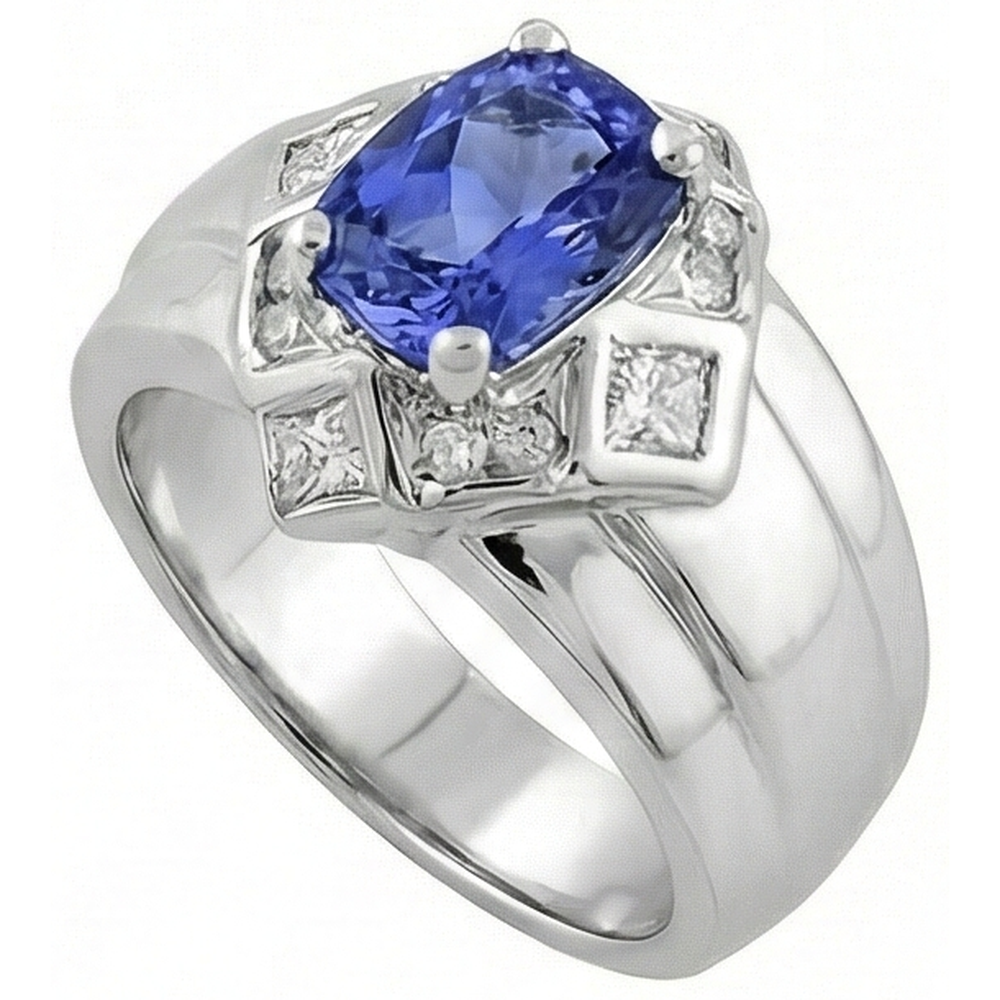 Cushion Tanzanite Natural Earth Mined DIAMOND ( NOT LAB GROWN )s 5 Carats Ring White Gold 14K