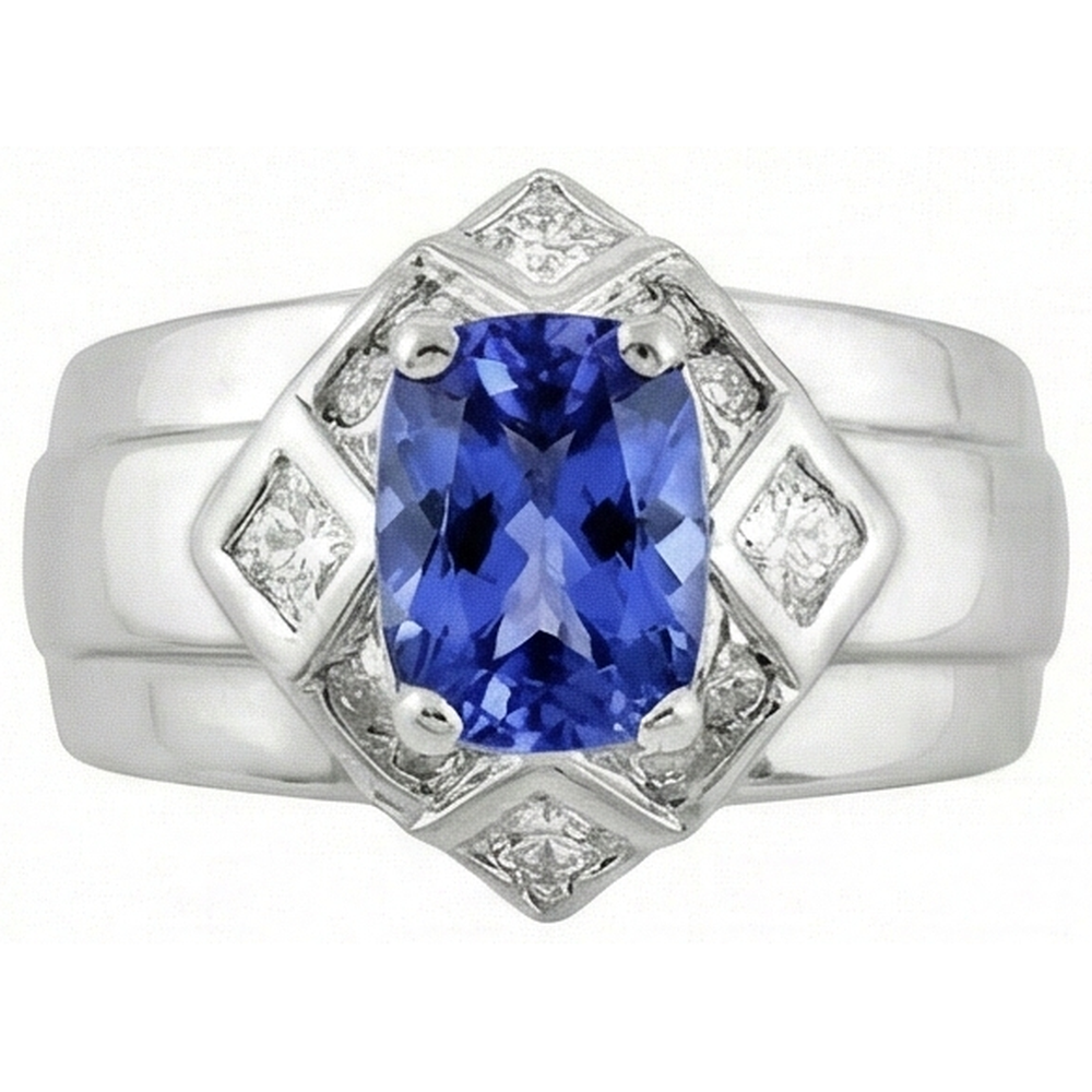 Cushion Tanzanite Natural Earth Mined DIAMOND ( NOT LAB GROWN )s 5 Carats Ring White Gold 14K