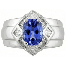 Cushion Tanzanite Natural Earth Mined DIAMOND ( NOT LAB GROWN )s 5 Carats Ring White Gold 14K