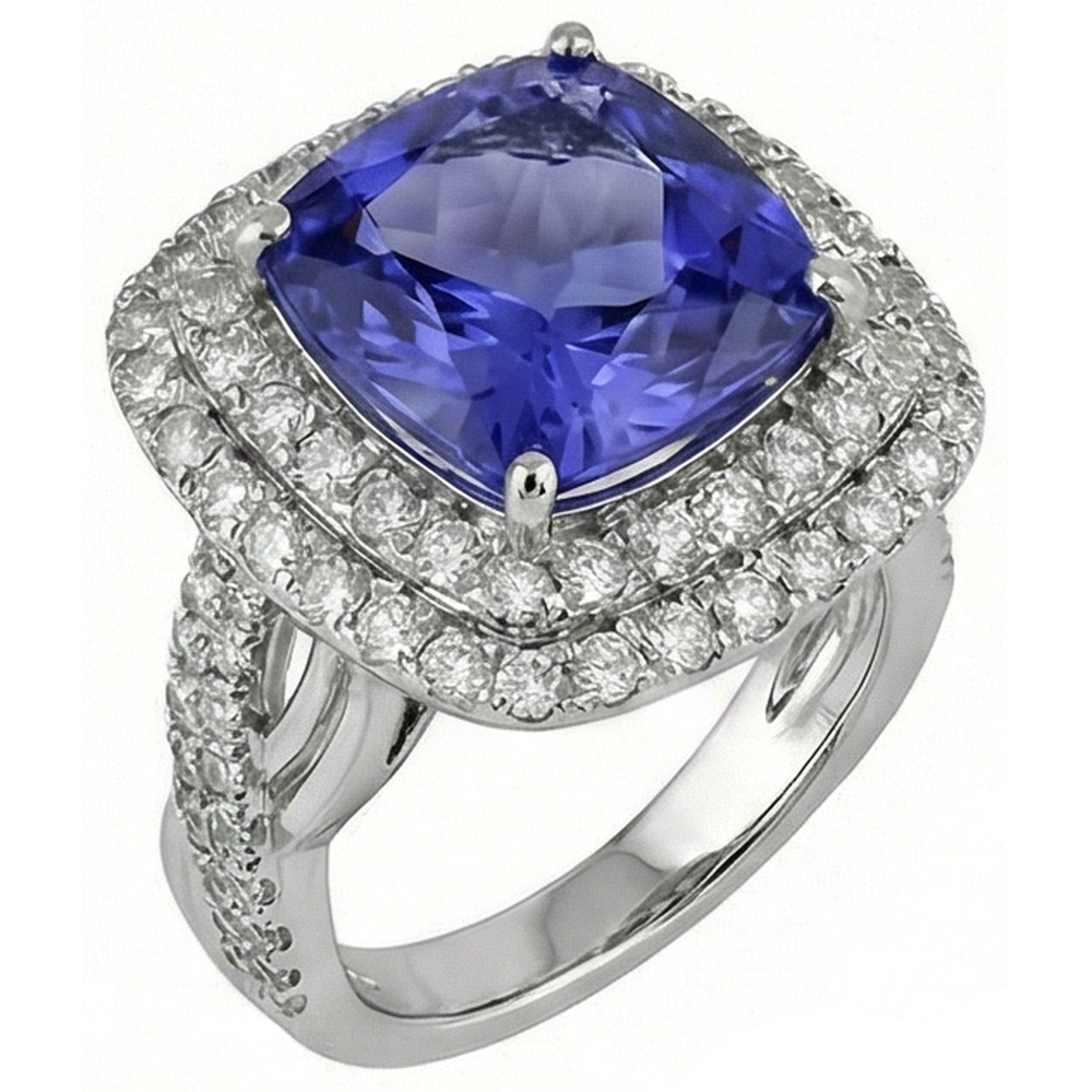 natural round tanzanite 7ct ring close up detail