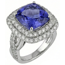 natural round tanzanite 7ct ring close up detail
