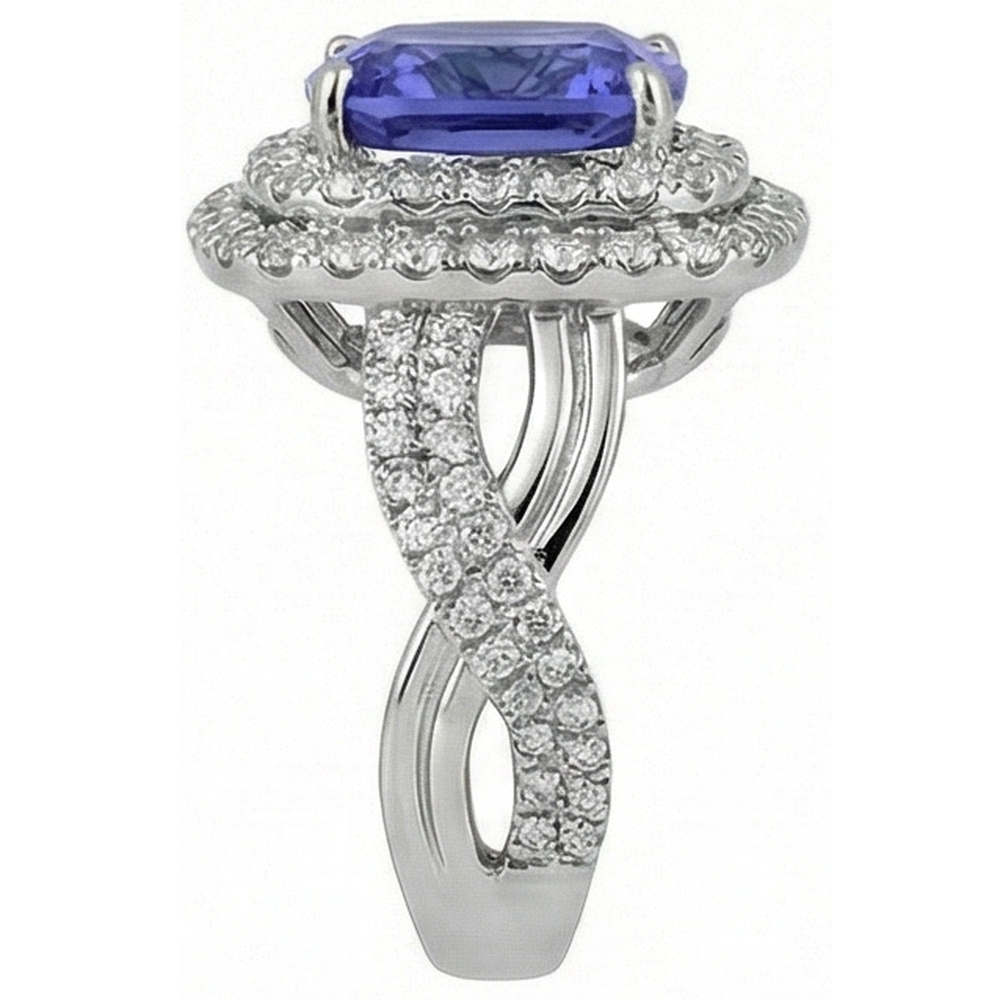 natural round tanzanite 7ct ring on white background