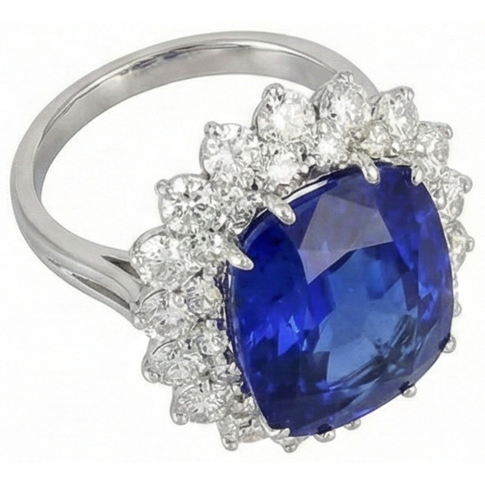 Cushion Tanzanite With Round Natural Earth Mined Diamonds 5 Ct Ring New White Gold 14K