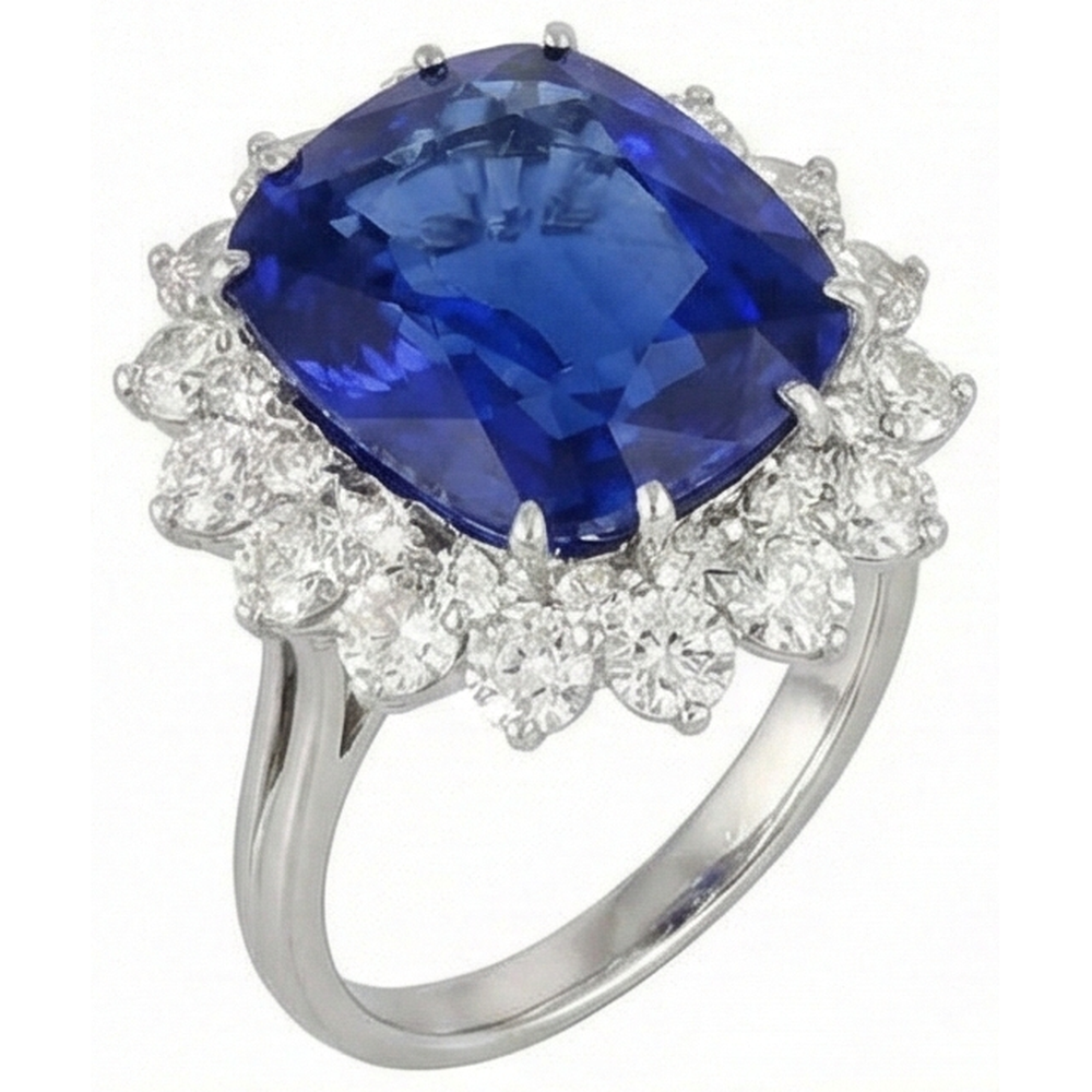 Cushion Tanzanite With Round Natural Earth Mined Diamonds 5 Ct Ring New White Gold 14K