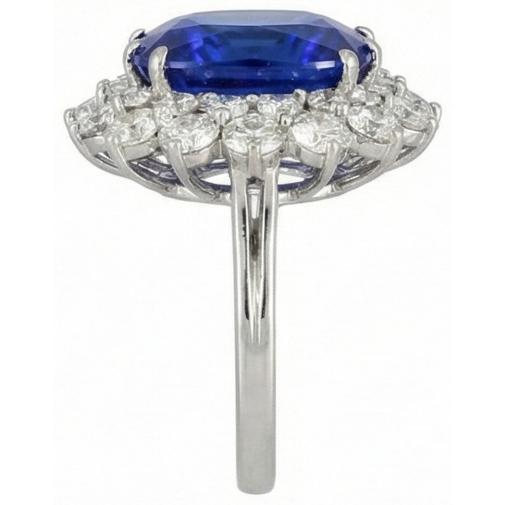 Cushion Tanzanite With Round Natural Earth Mined Diamonds 5 Ct Ring New White Gold 14K