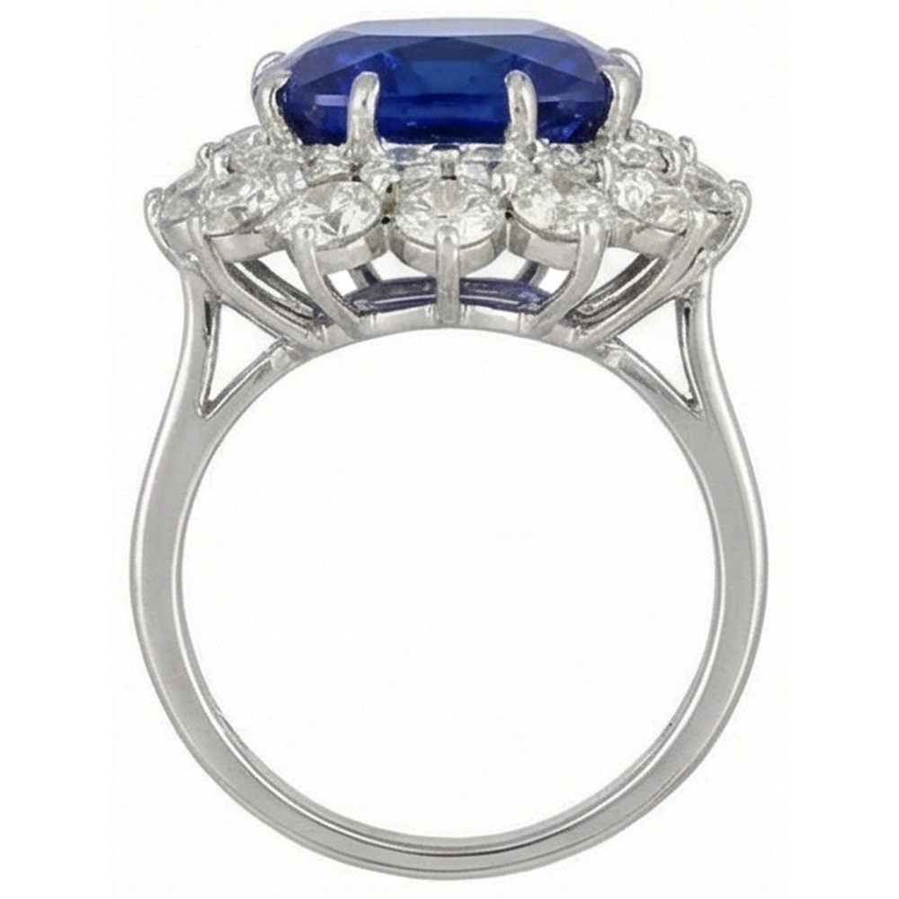 Cushion Tanzanite With Round Natural Earth Mined Diamonds 5 Ct Ring New White Gold 14K
