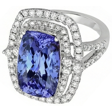 Cushion Tanzanite & Natural Earth Mined DIAMOND ( NOT LAB GROWN ) 7 Carats Halo Fancy Ring Gold White 14K